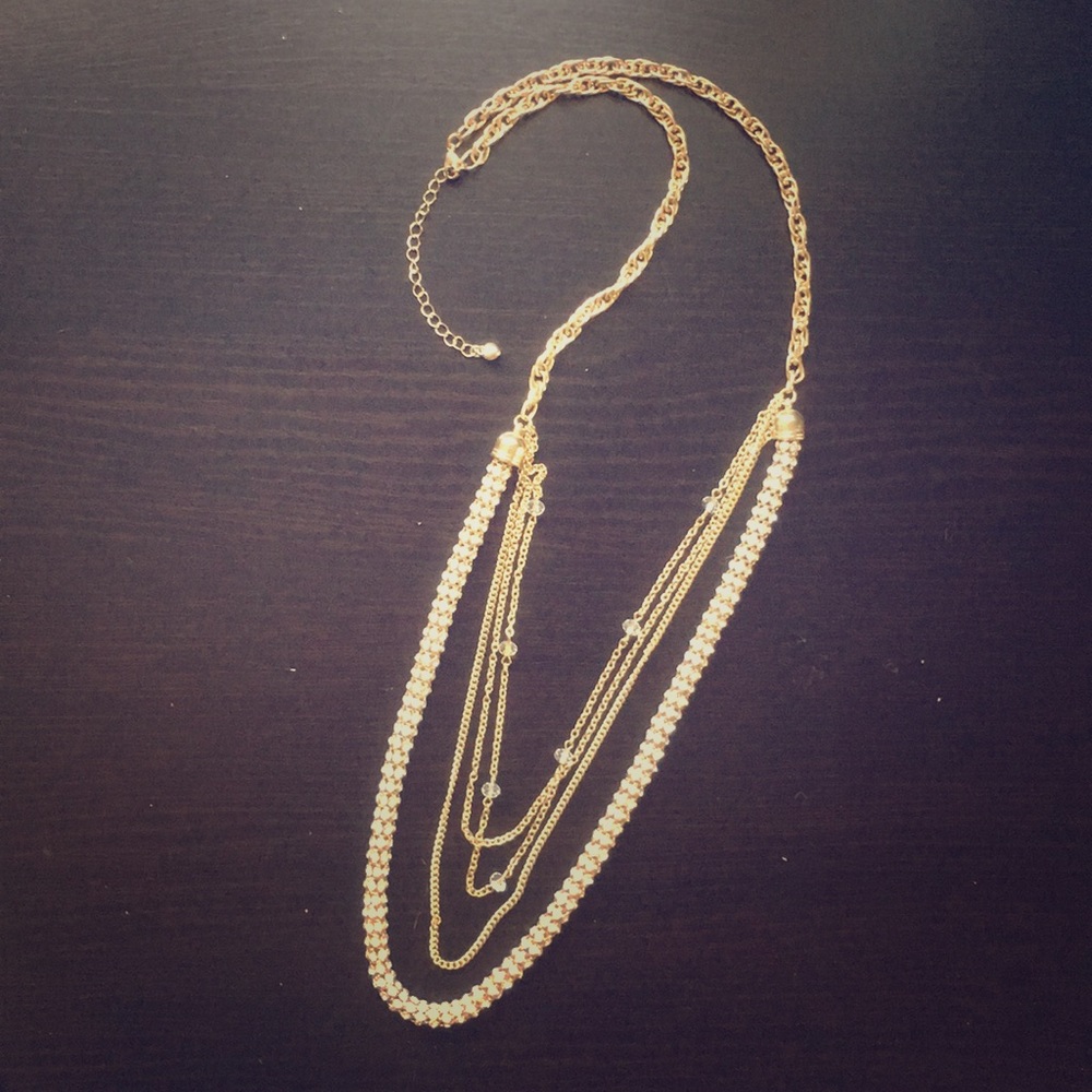 Bebe crystal and gold layered 33” necklace